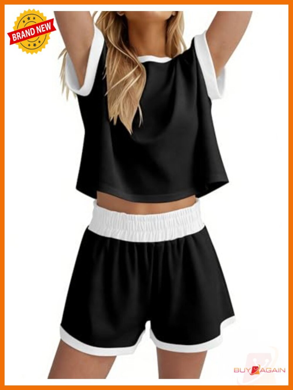 Women's 2 Piece Ribbed Knit Lounge Set Short Sleeve Tee and Shorts